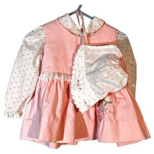 Vintage Baby Girls Pink Corduroy Dress Blouse And Hat Set Size 18 Mo Rose
